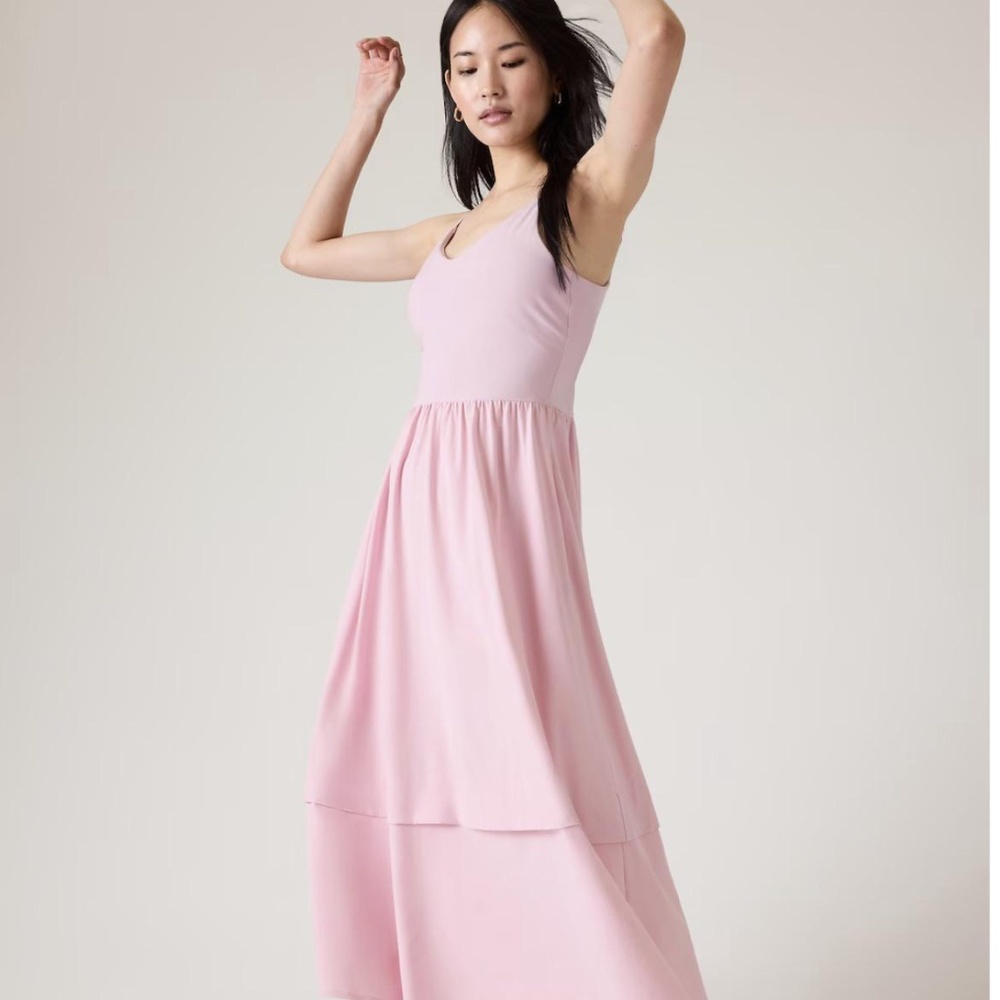 Athleta Elation V-Neck Hybrid Pink Dress Medium Petite MP
